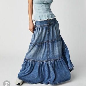 Free People Denim Blue Maxi Skirt
